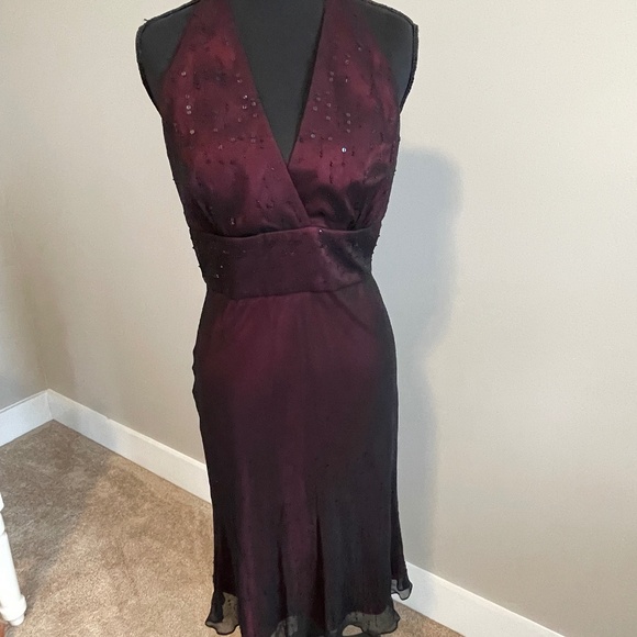 Jones NY - Tie Back Halter Midi Dress - Wine - Size 8 - Picture 2 of 12